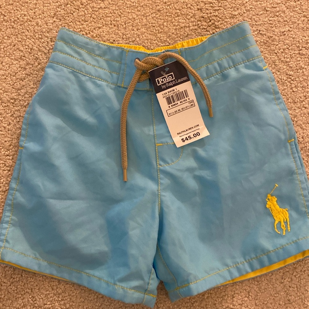 NWT Polo Ralph Lauren Boys Tie Waist Swim Trunks 18mos